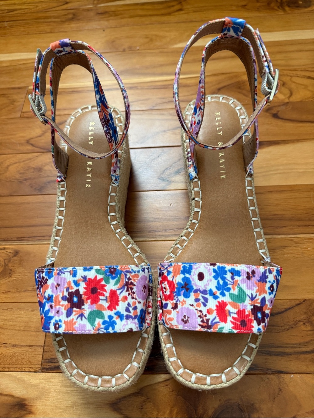 Kelly & Katie Floral Ankle-Strap Espadrille Wedges in Multi-Color